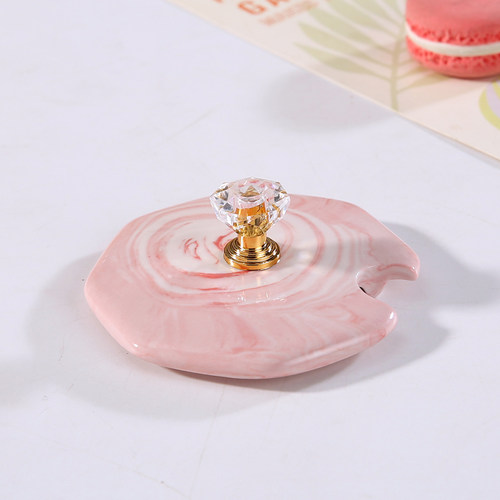 八角大理纹粉色陶瓷马克杯盖