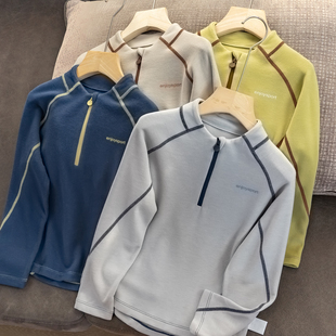 莱赛尔德绒儿童磨毛软糯感打底衫男童半拉链上衣女内搭加绒卫衣