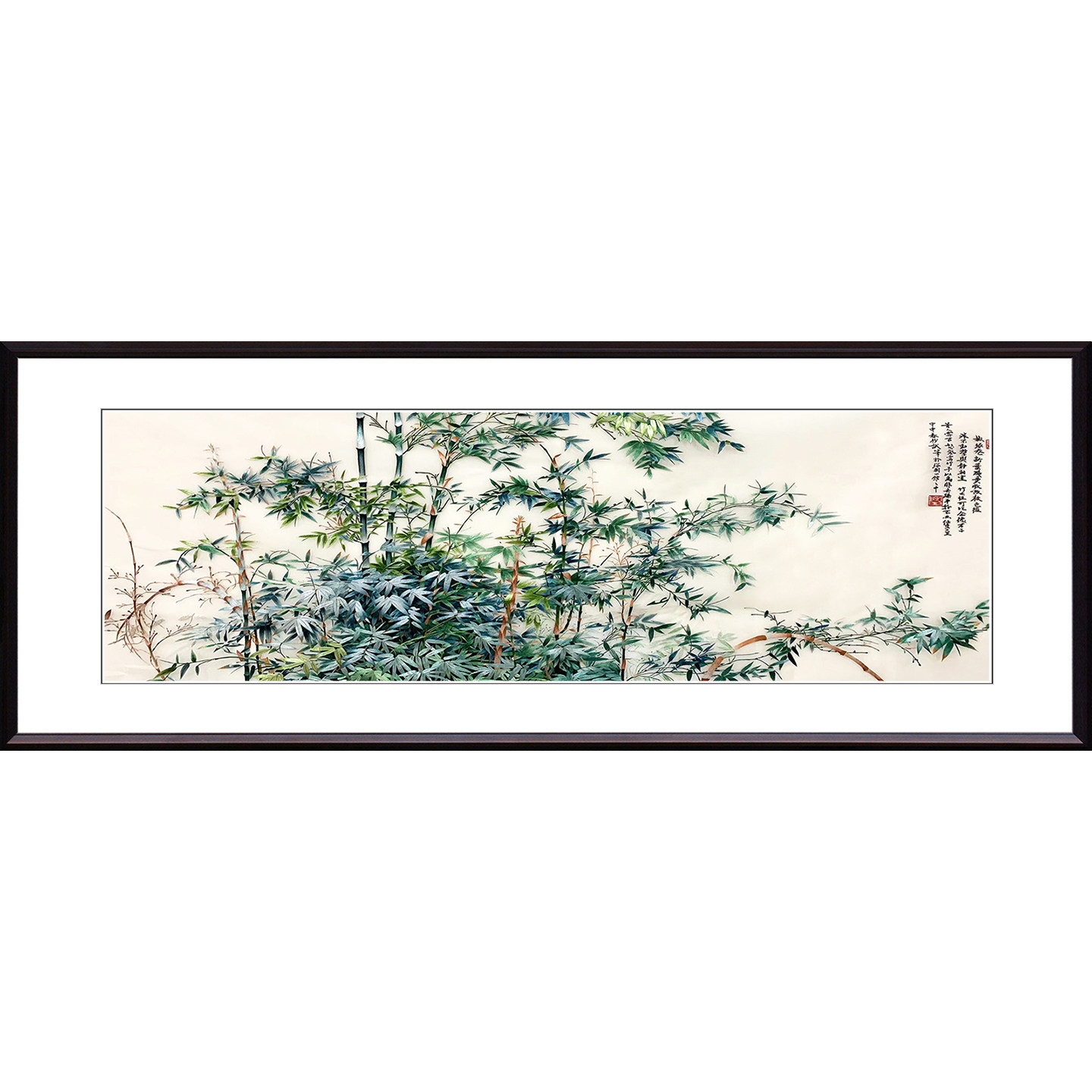 纯手工刺绣竹报平安装饰画中式客厅书房茶馆背景墙挂画苏绣雪竹图