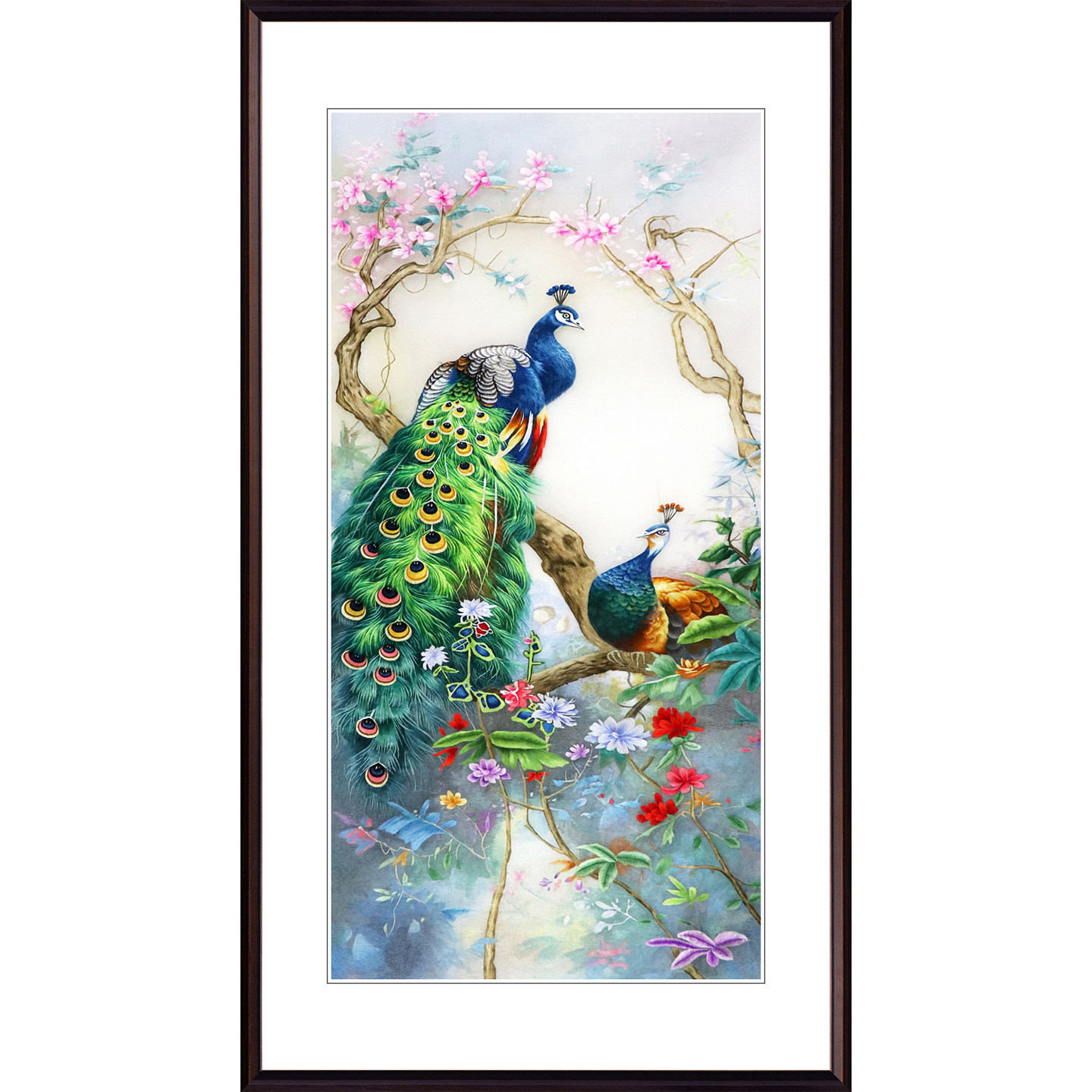 苏绣成品挂画玄关走廊中式花鸟孔雀竖幅客厅装饰画精品纯手工刺绣