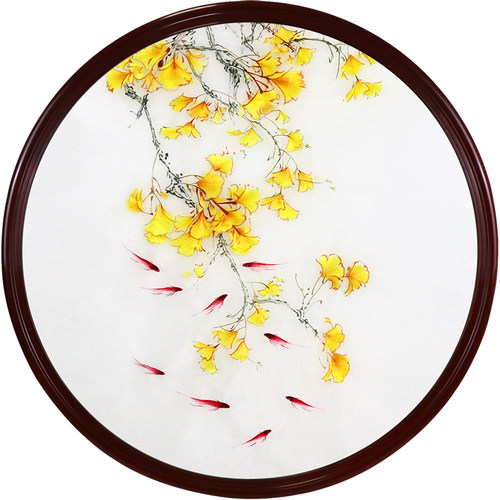 银杏真丝圆形卧室简约风苏绣成品