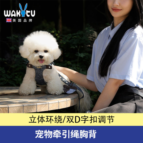 Wakytu英国狗狗胸背带 猫咪外出防挣脱牵引绳背心式宠物遛狗绳