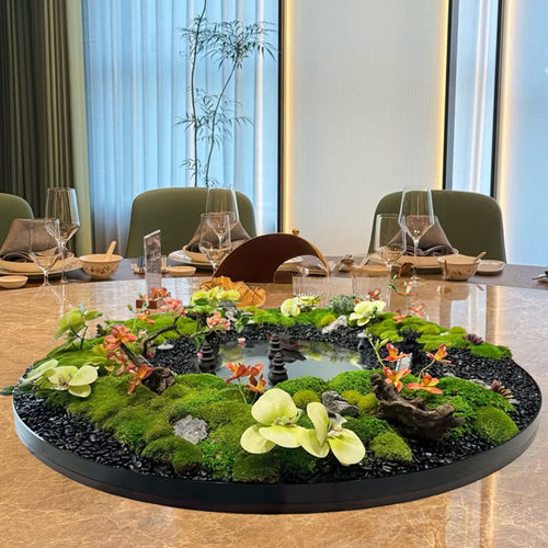 高端现代风餐桌摆花会所酒店餐厅大圆桌中间转盘摆件装饰仿真花