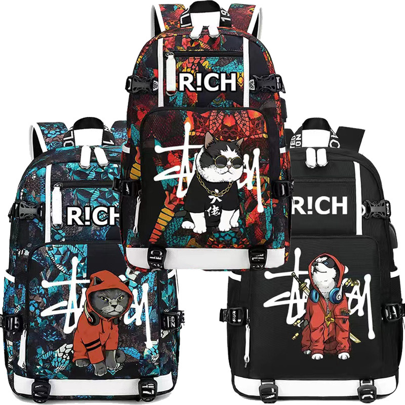 大佬猫忍者犬耳机猫书包双肩包背包男女学生小学初高中时尚潮流