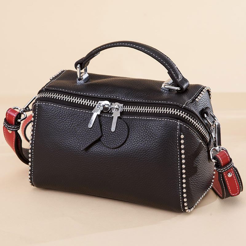 牛皮手提包2024新款欧美时尚真皮女包波士顿包小包包潮单肩斜挎包