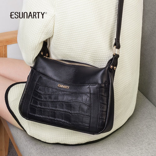esunarty鳄鱼纹真皮斜挎包