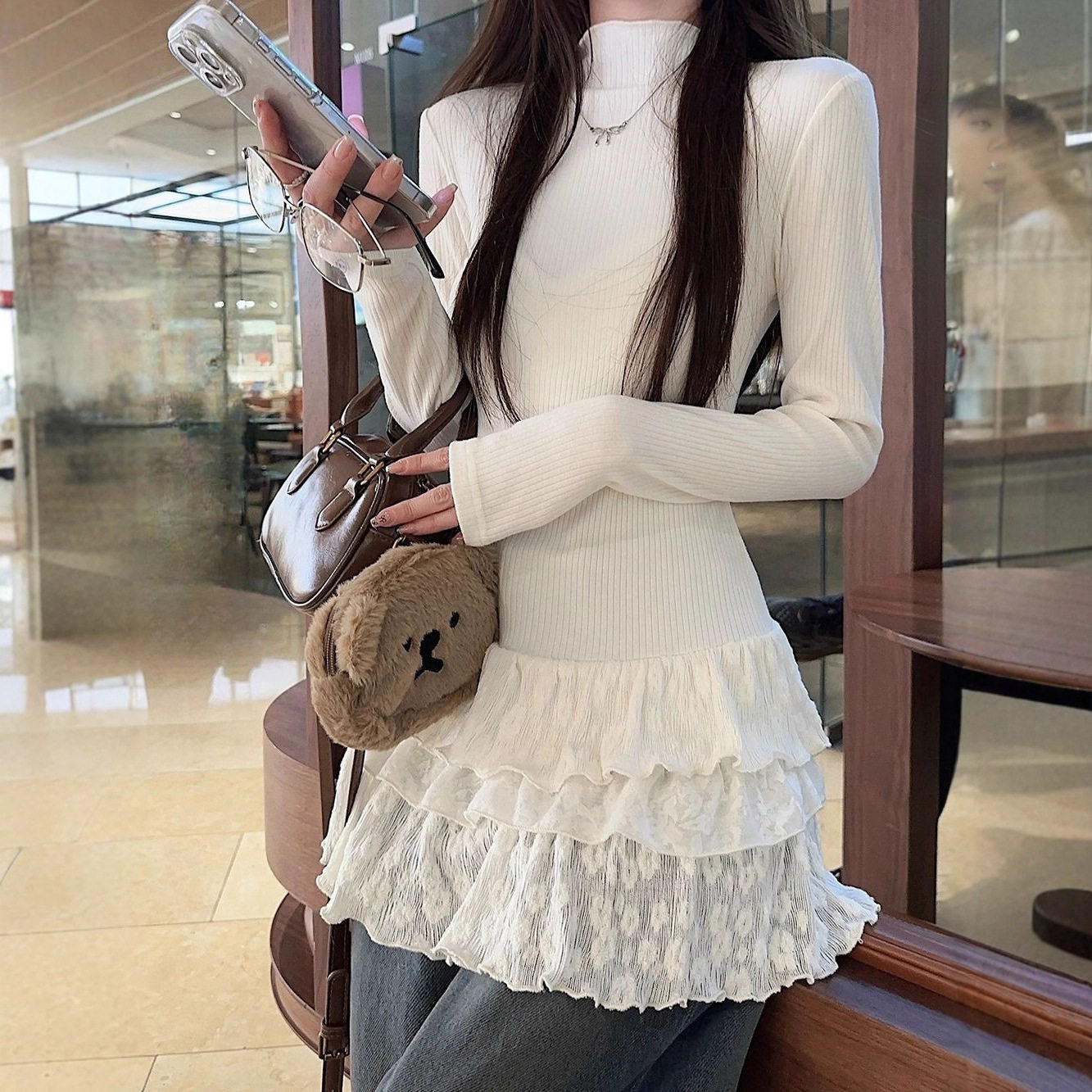 芭蕾风蕾丝花边长袖打底衫T恤女秋冬新款半高领修身显瘦百搭上衣,女装/女士精品,T恤,淘宝优惠券,粉丝福利购,淘宝优惠卷