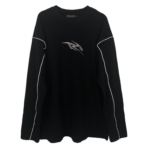 金属印花线条未来感长袖打底t恤