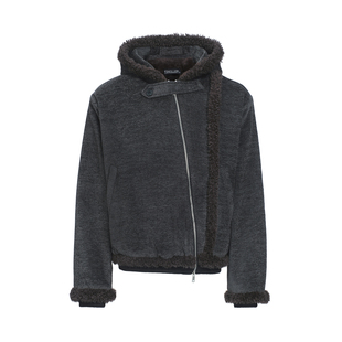 killer 肌理面料 Plush 连帽毛绒棉服 斜拉链廓形外套冬 Coat