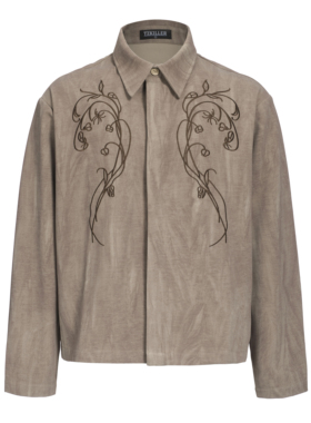 TZ killer TwigFloral2.0花卉刺绣老钱衬衫 复古短宽翻领长袖上衣