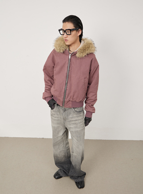 【TZ killer】毛绒连帽兔绒保暖貂毛外套 宽松百搭棉服多色夹克