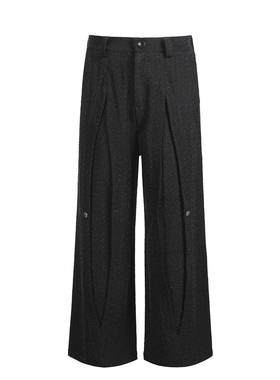 TZ killer「黑雾褶裥」肌理面料天丝混纺 纽扣微喇裤阔腿百搭西裤