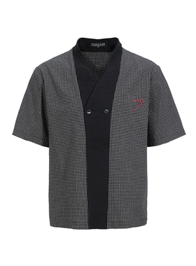 TZ killer Plaid patchwork shirt拼接刺绣短袖衬衫千鸟格子T恤