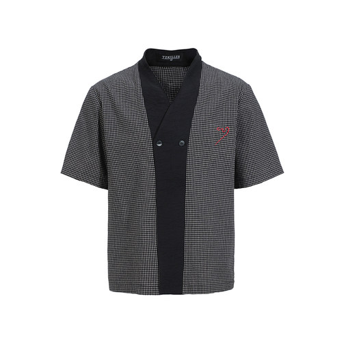 TZ killer Plaid patchwork shirt拼接刺绣短袖衬衫千鸟格子T恤