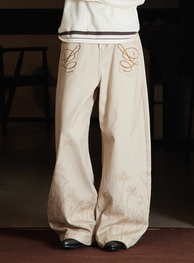 TZ killer Flowers Jeans 花卉印花牛仔裤 口袋刺绣弯刀阔腿长裤