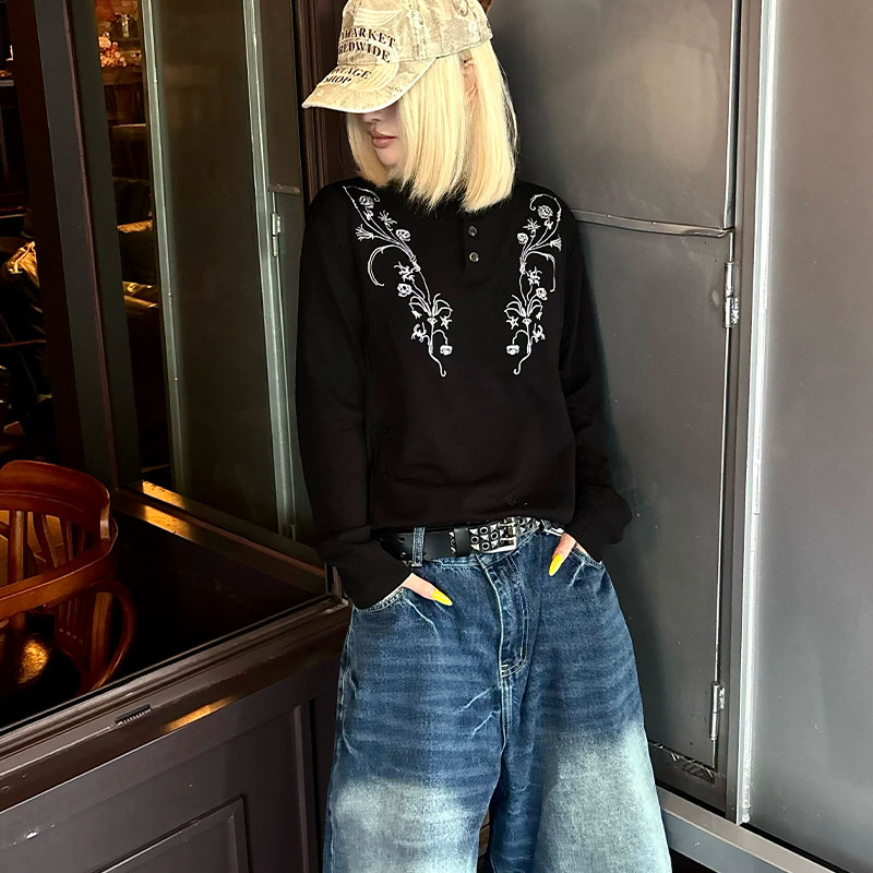 TZ killer Twig Floral 白枝花卉刺绣针织衫 圆领百搭老钱短袖T恤