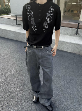 TZ killer Twig Floral 白枝花卉刺绣针织衫 圆领百搭老钱短袖T恤