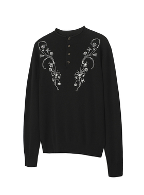 TZ killer Twig Floral白枝花卉刺绣针织衫 圆领百搭老钱天丝长袖