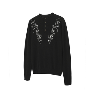 圆领百搭老钱天丝长袖 Floral白枝花卉刺绣针织衫 Twig killer