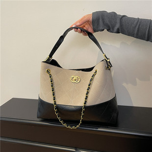 大容量包包女式2025新款超火小香风菱格链条托特包百搭单肩斜挎包