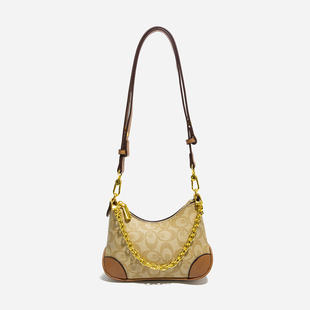 超火小众包包女式2026新款老花腋下链条牛角包洋气百搭单肩斜挎包