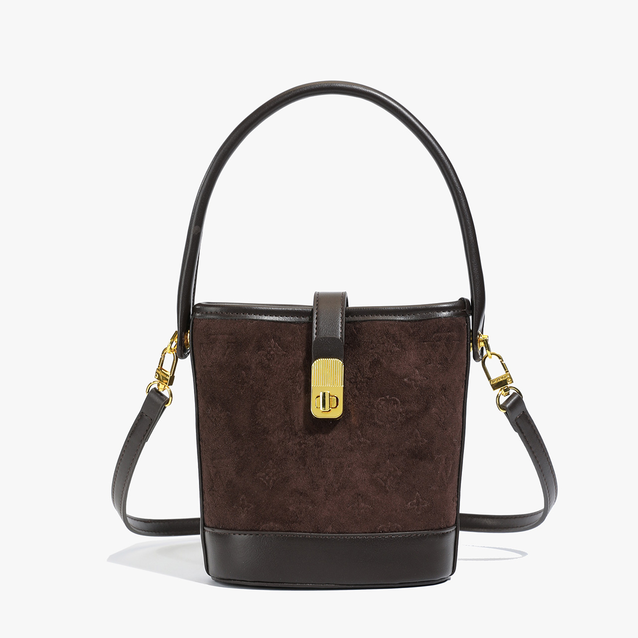 LAOYJA麂皮绒小众老花手提水桶包