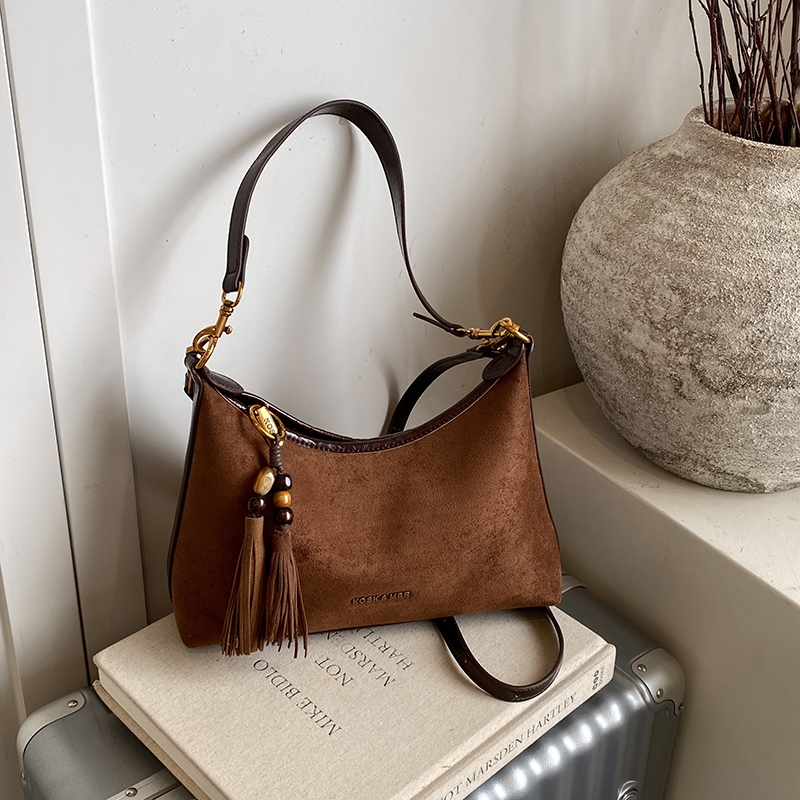 LAOYJA小众设计复古麂皮绒腋下包