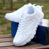新款 女鞋 白色运动鞋 皮面防水轻便学生跑鞋 大厂情侣款 男鞋 软底春季