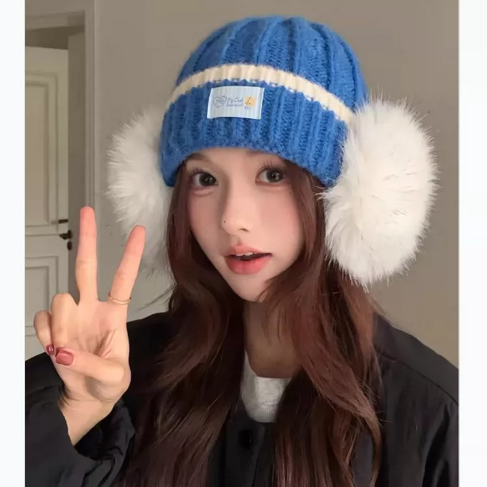 秋冬女款护耳针织毛线帽显脸小