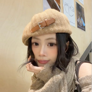 帽子女款2026新款韩版复古显脸小贝雷帽秋冬保暖针织百搭前进帽潮