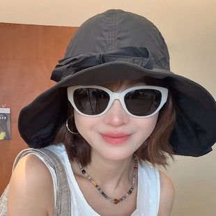 日系系带蝴蝶结渔夫帽夏百搭帽子女款2026新款可折叠显脸小遮阳帽