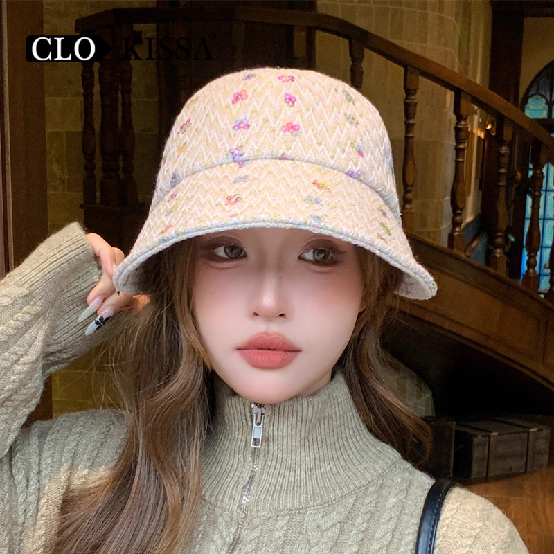 CLO KISSA韩系甜美可爱彩色印花显脸小渔夫帽子女春秋季水桶帽