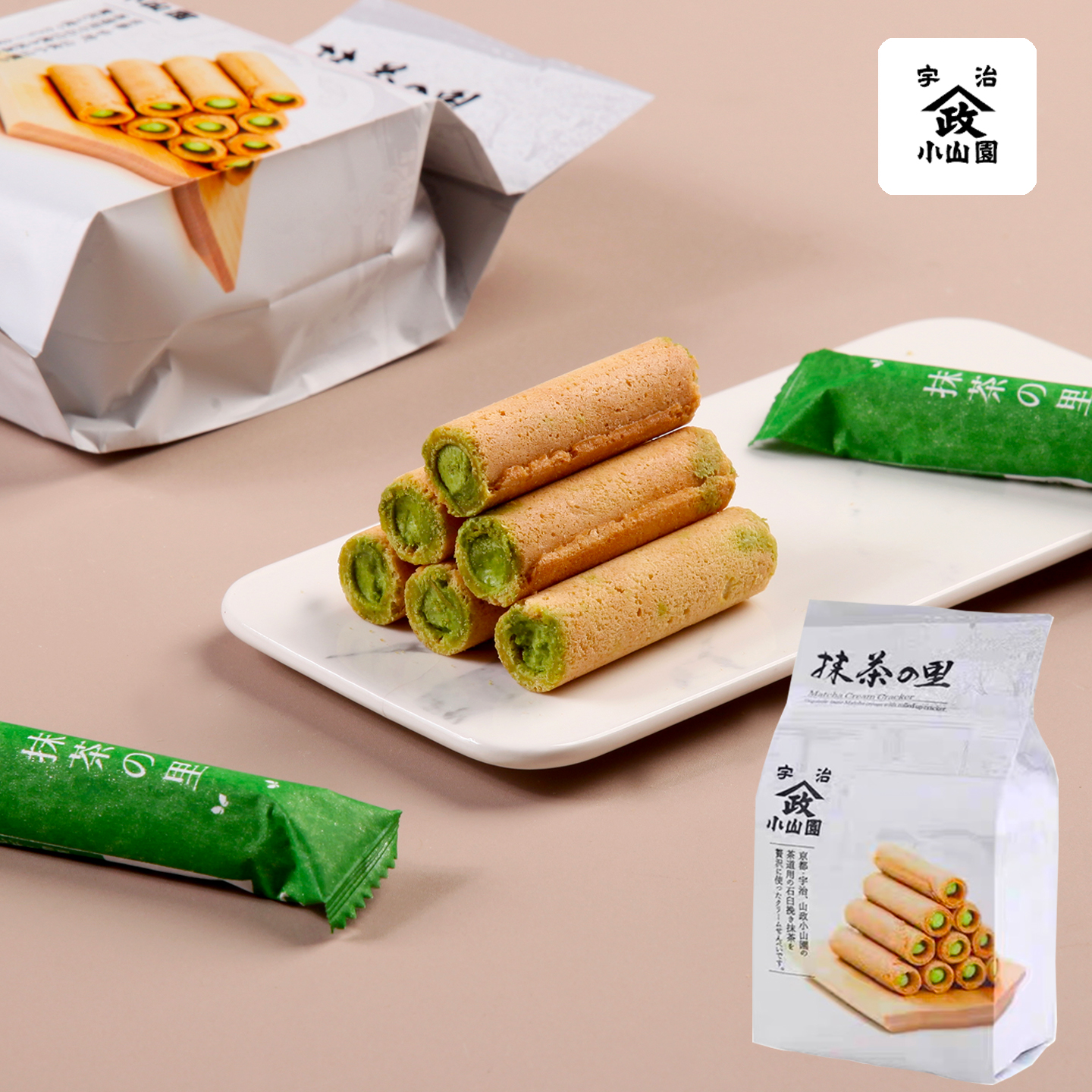 日本进口山政小山园宇治抹茶蛋卷注心奶油夹心酥脆饼干休闲小零食