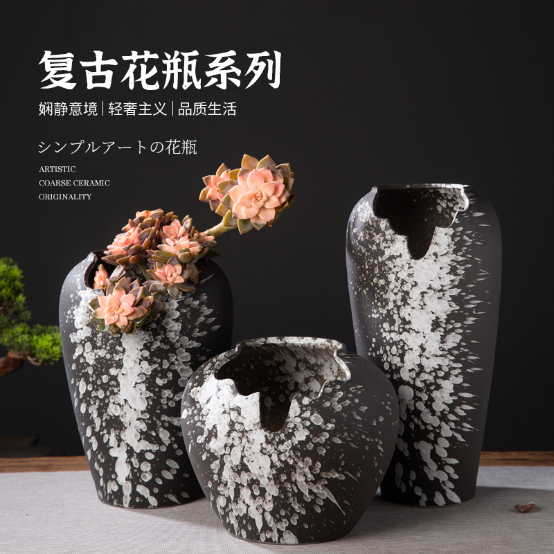 景德镇手工多肉植物紫乐切口缺口复古泼墨粗陶陶罐大口径土培花盆