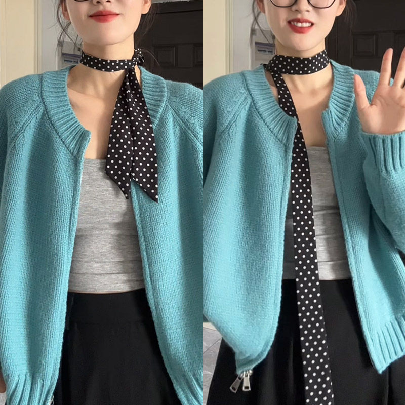 出口韩国纯色波点小飘带丝巾女围巾140x3复古长条纱巾领结巾