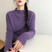 打底衫 亮闪闪韩系半高领坑条针织衫 女百搭保暖长袖