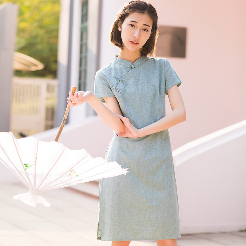原创亚麻旗袍裙复古民国