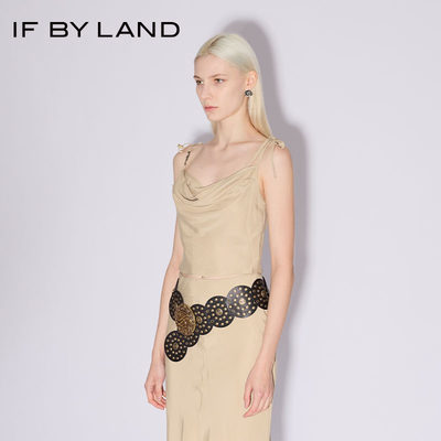 【IF BY LAND】24春夏新品米黄色荡领垂坠系带背心女