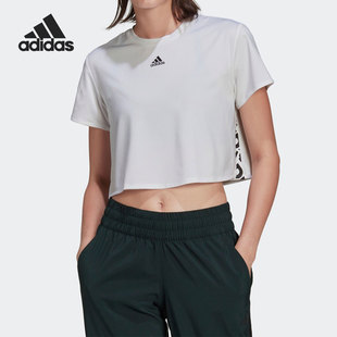 新款 Adidas 阿迪达斯正品 春季 T恤HG5076 女子圆领露脐透气短袖