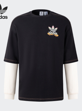 Adidas/阿迪达斯正品三叶草假两件男女圆领卫衣套头衫IY5383