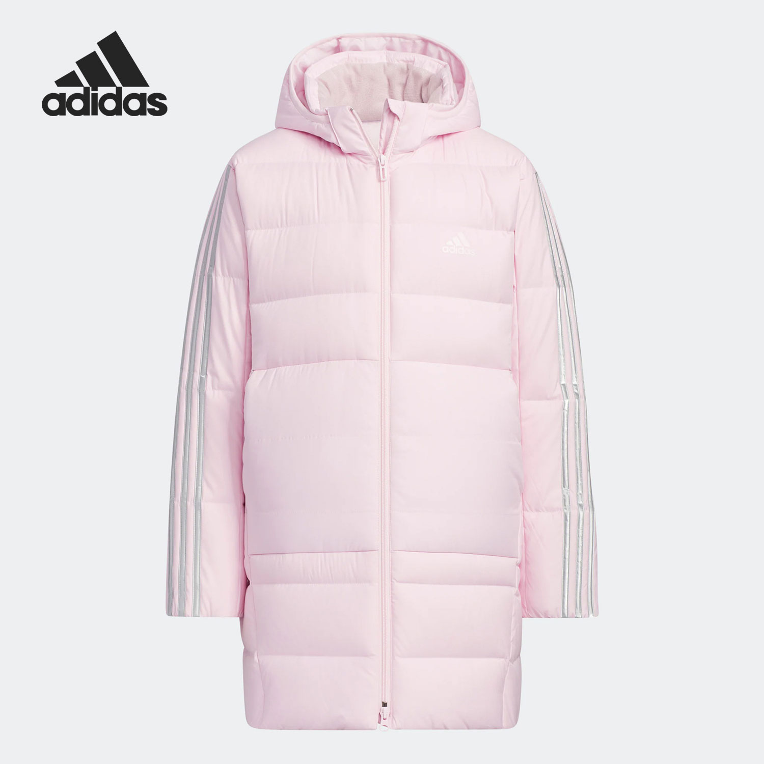 Adidas阿迪达斯正品冬季儿童运动中长款保暖连帽鸭绒羽绒服HD0385