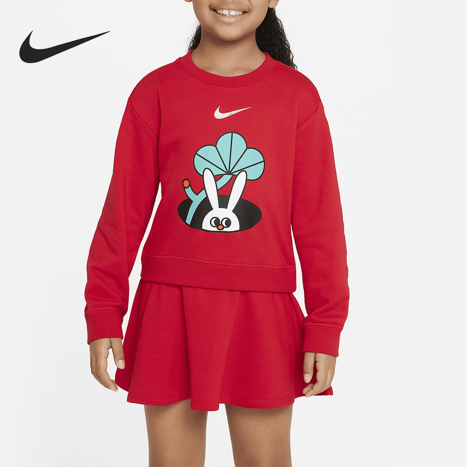 Nike/耐克正品春季新款小童法式毛圈连衣裙卫衣FJ9713-657