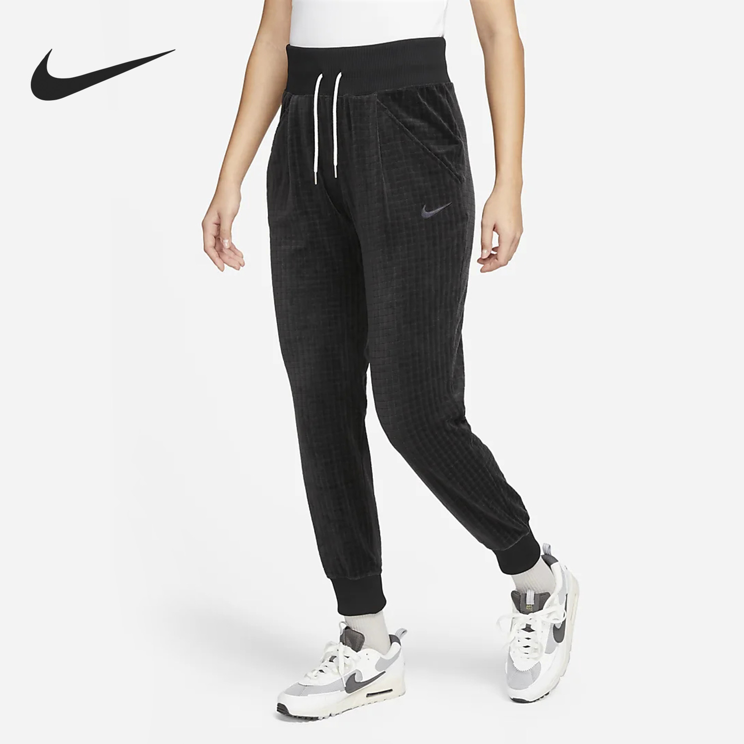 Nike/耐克正品春季新款女子高腰平绒运动收口长裤DV7821-010