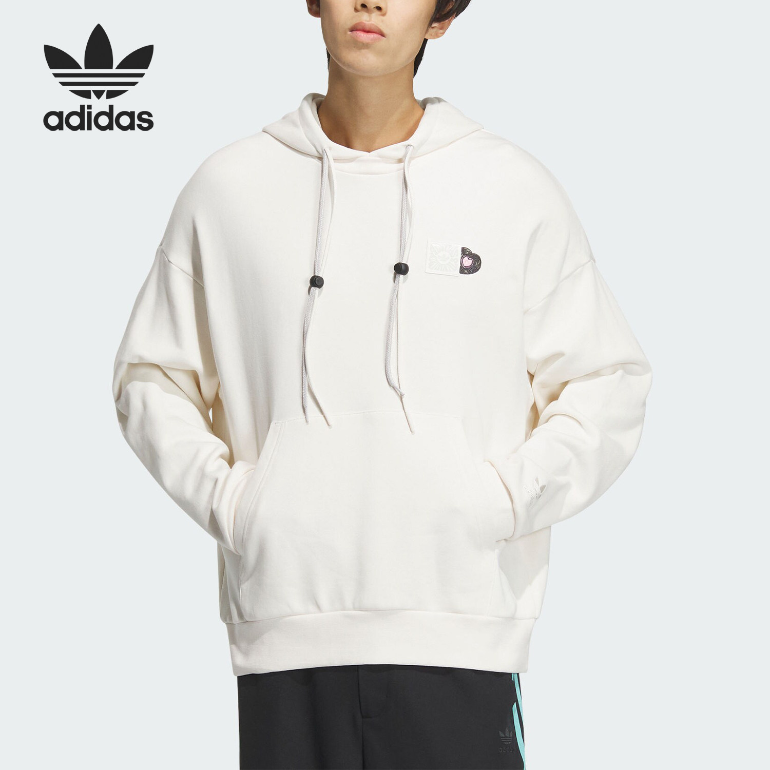 Adidas/阿迪达斯正品三叶草男女款针织透气连帽卫衣JE3474