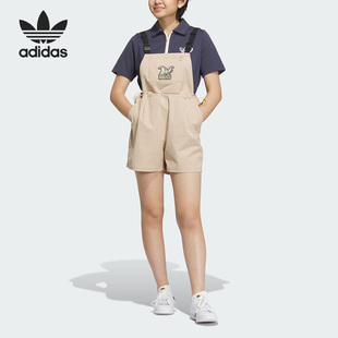 Adidas IN1056 三叶草女子卡通印花休闲背带短裤 阿迪达斯正品