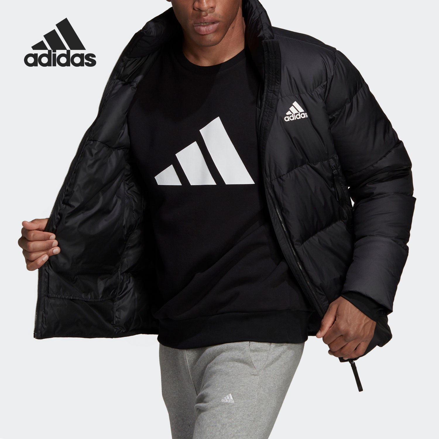 Adidas/阿迪达斯正品冬季新款男子户外运动休闲立领羽绒服 GV5350