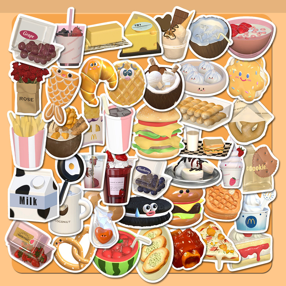 60张3d食物头像贴纸ins风网红同款笔记本电脑ipad手机壳防水贴画