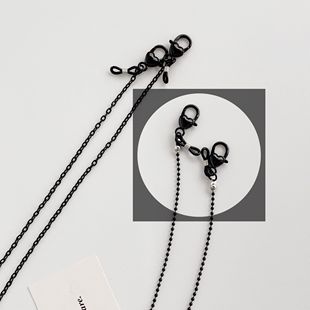 韩国ins同款 饰蓝牙耳机链 黑色冷淡风挂脖防丢链口罩挂绳眼镜链装