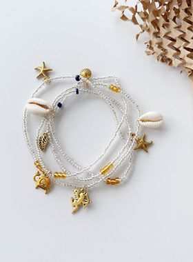 多用途小众轻奢钥匙链金海星贝壳