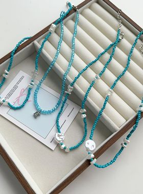 新款ins风多巴胺夏日海蓝项链